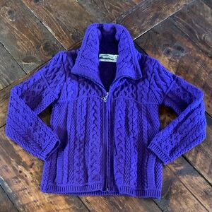 Aran Crafts Purple Cable-Knit Zip Sweater like new worn once
